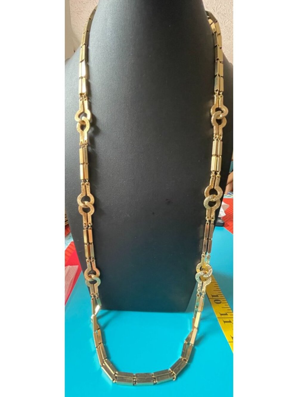 Vtg 70s 80s Gold-Tone Ornate Chain Link Opera Necklace 36" Flapper Style